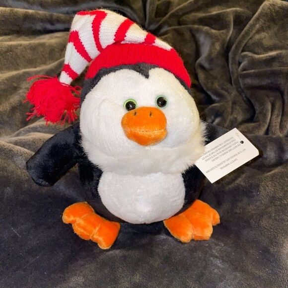 Adorable Penguin in long red/white cap 100% Polyester NWT - Picture 1 of 6
